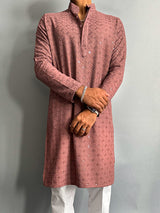 Dusky Orchid Chikankari Embroidered Cotton Men's Kurta