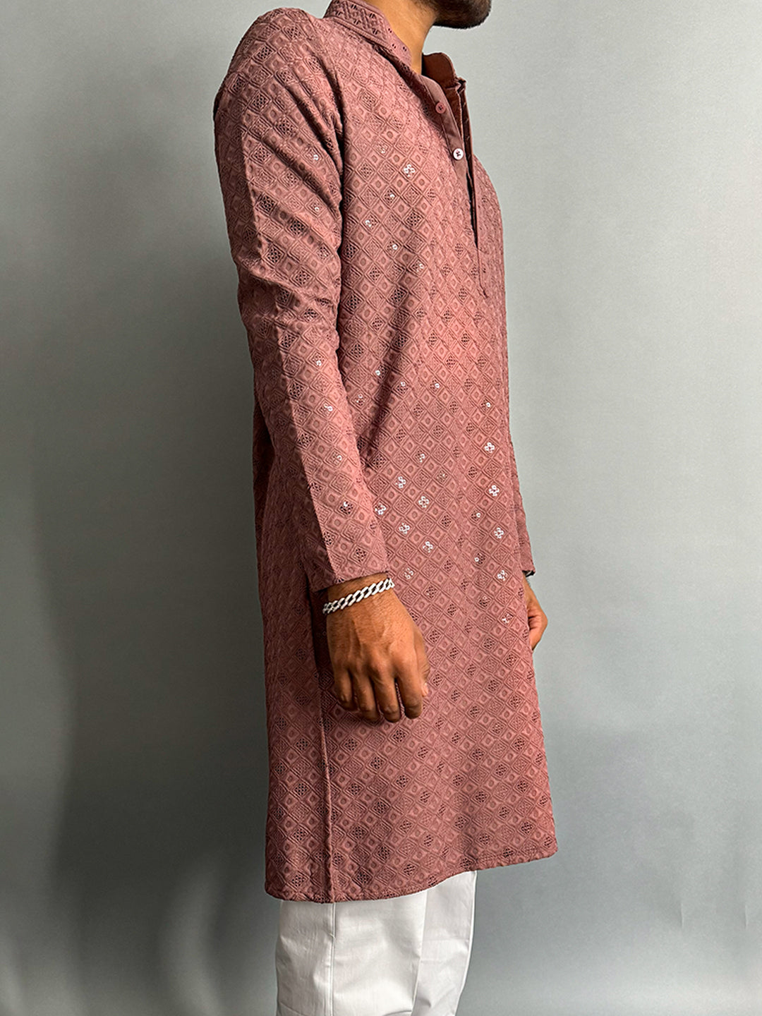 Dusky Orchid Chikankari Embroidered Cotton Men's Kurta