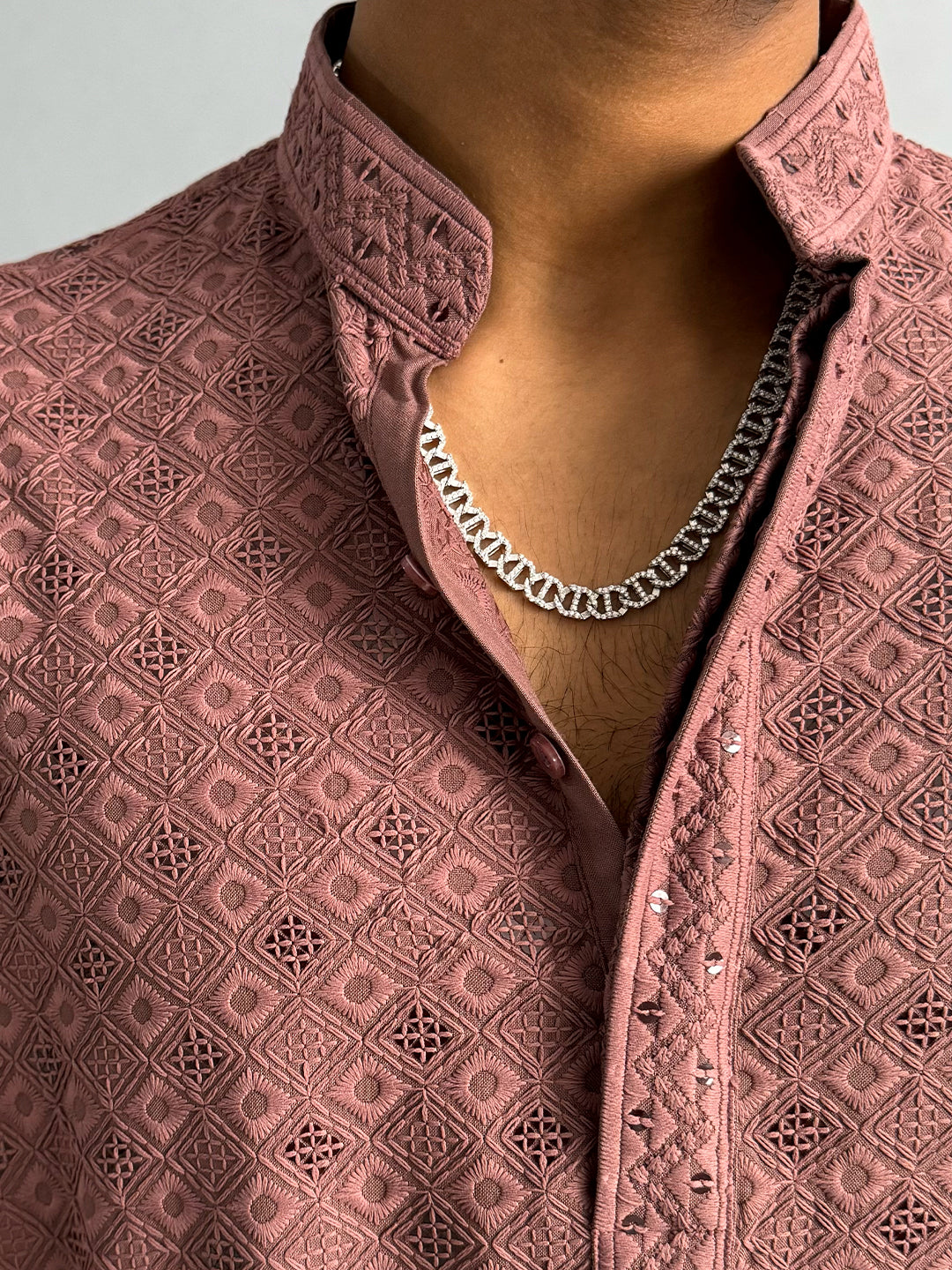 Dusky Orchid Chikankari Embroidered Cotton Men's Kurta