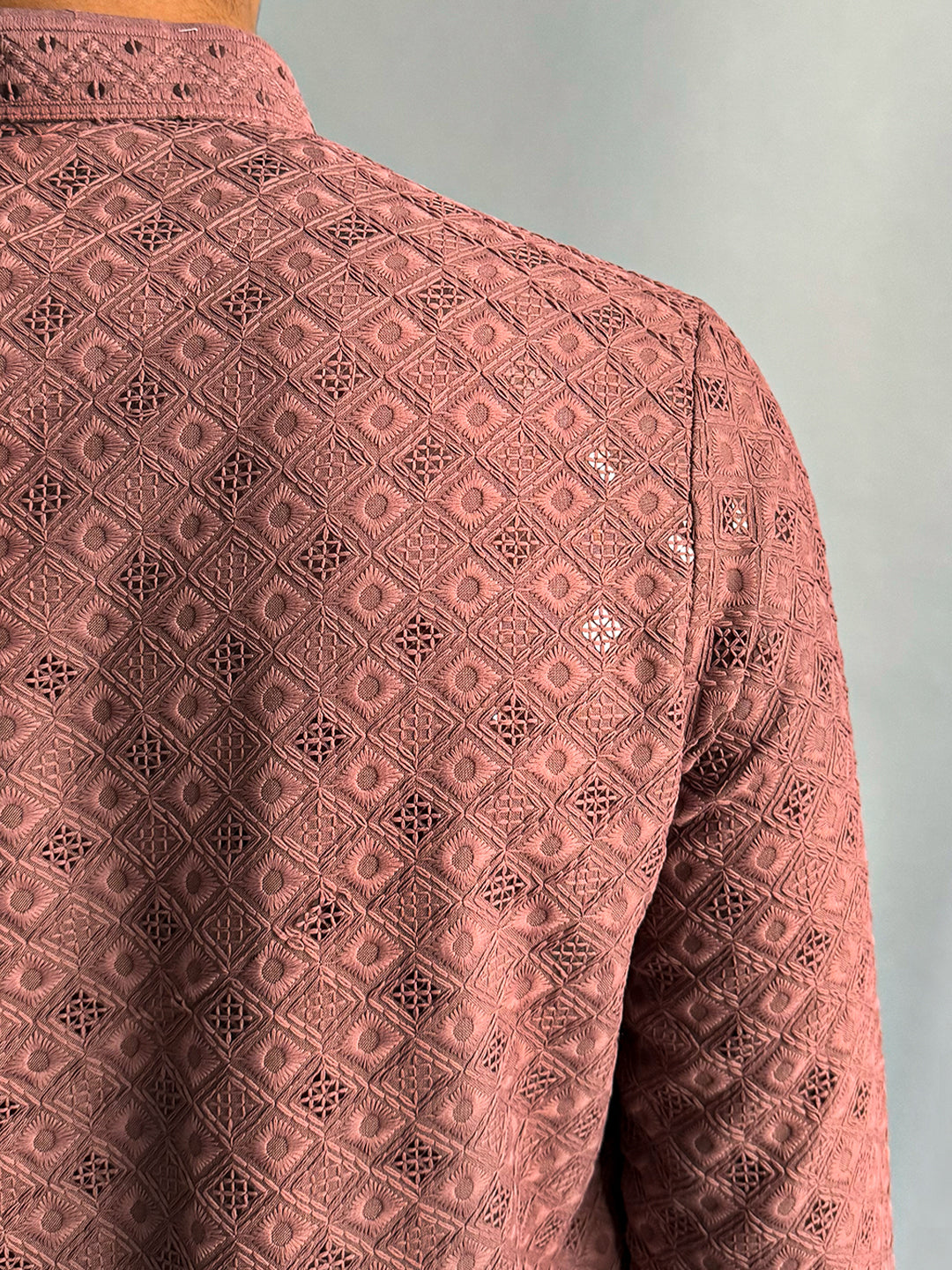 Dusky Orchid Chikankari Embroidered Cotton Men's Kurta
