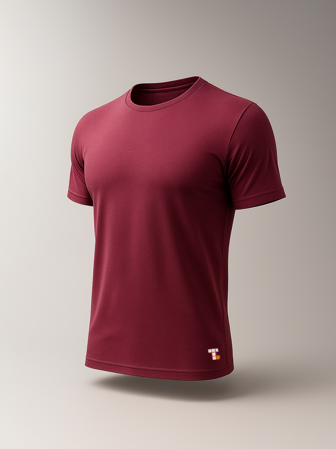 Burgundy Round Neck Lycra T-Shirt