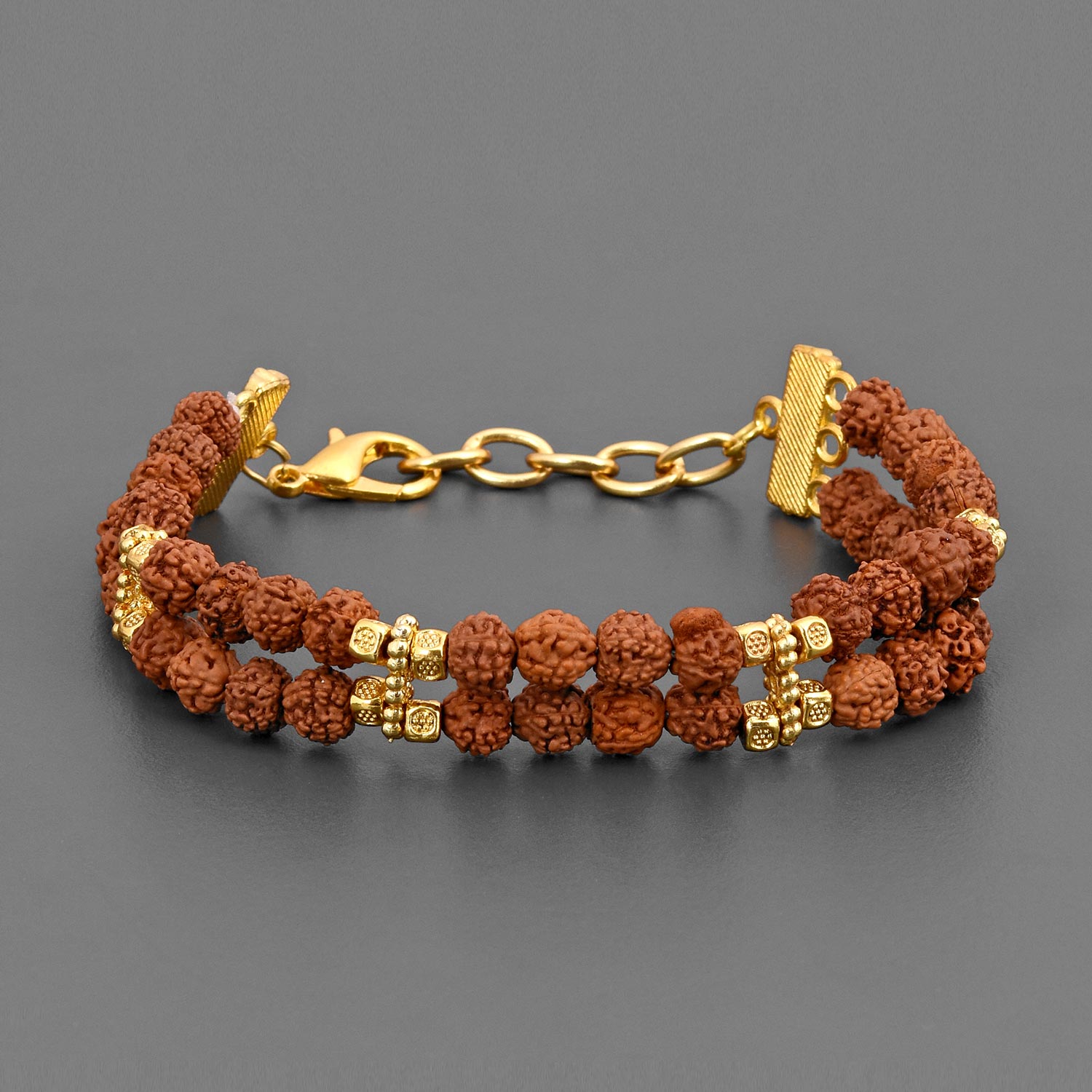 Ethnic Rudraksha Gold Plated Mens Bracelet