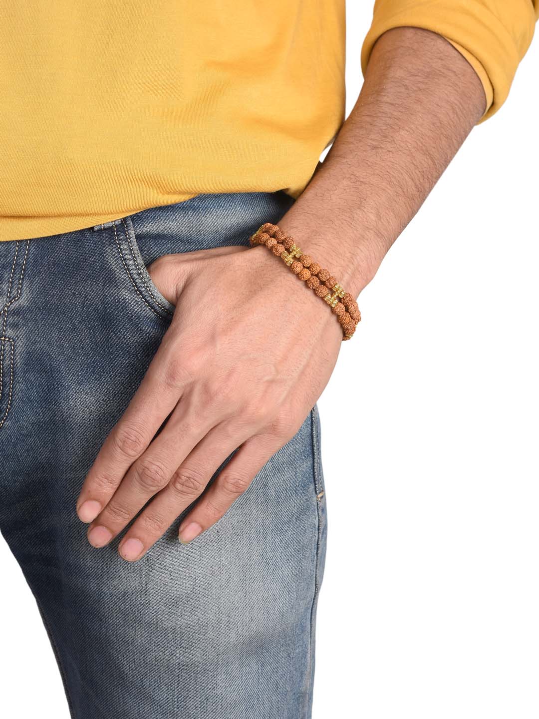 Ethnic Rudraksha Gold Plated Mens Bracelet