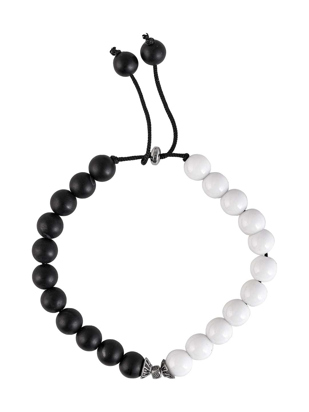 Classic Black and White Colored Stones Adjustable Mens Bracelet