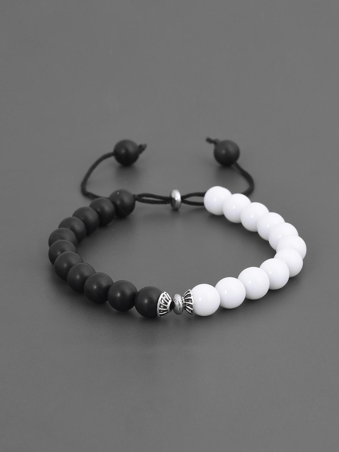 Classic Black and White Colored Stones Adjustable Mens Bracelet