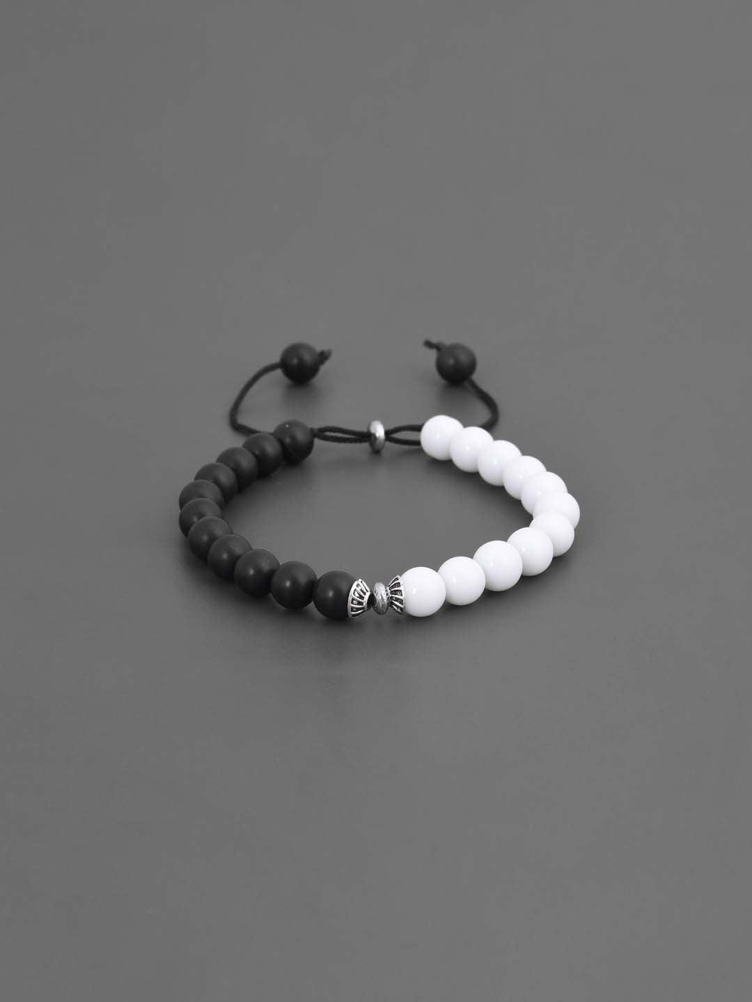 Classic Black and White Colored Stones Adjustable Mens Bracelet