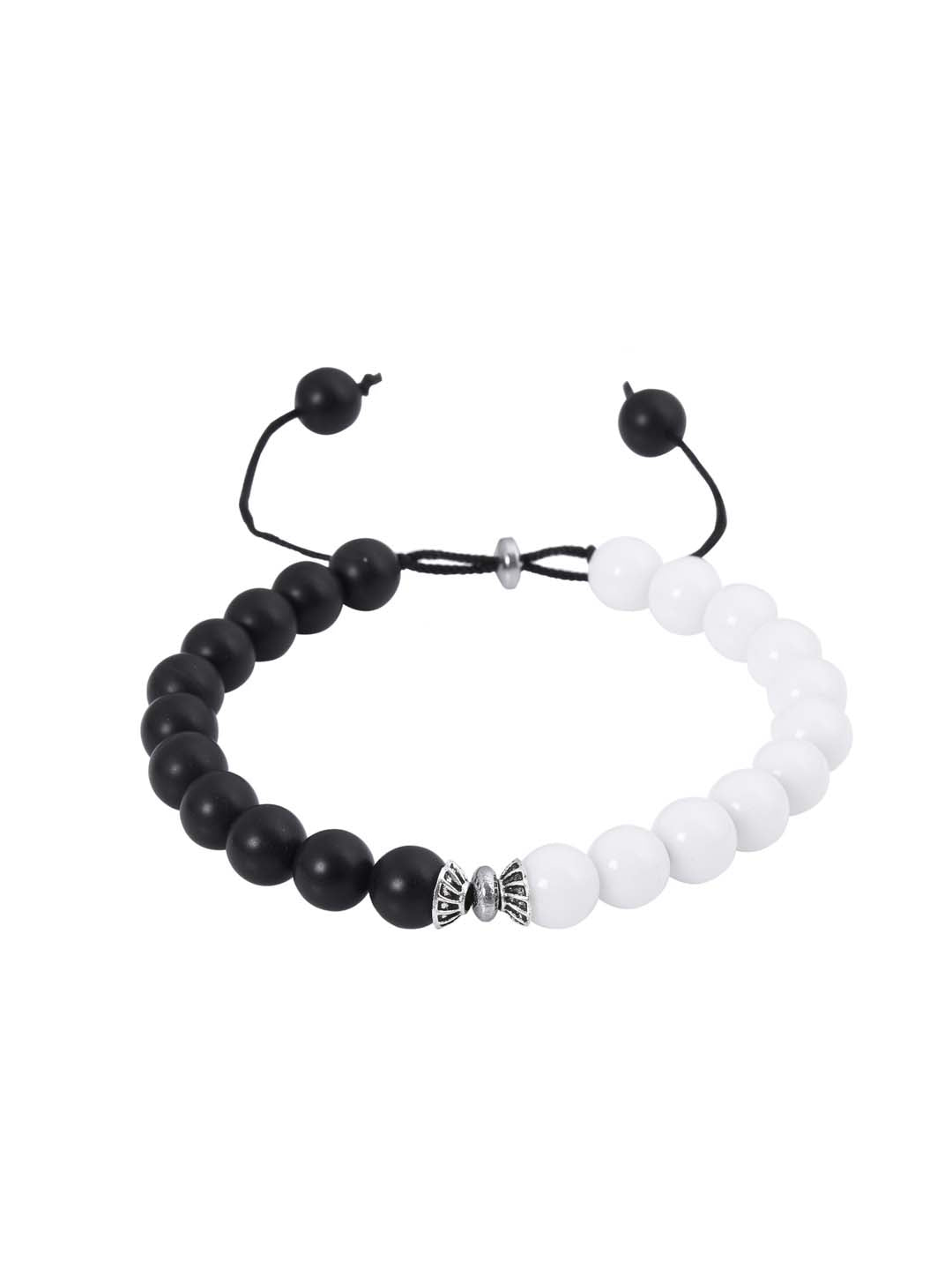 Classic Black and White Colored Stones Adjustable Mens Bracelet