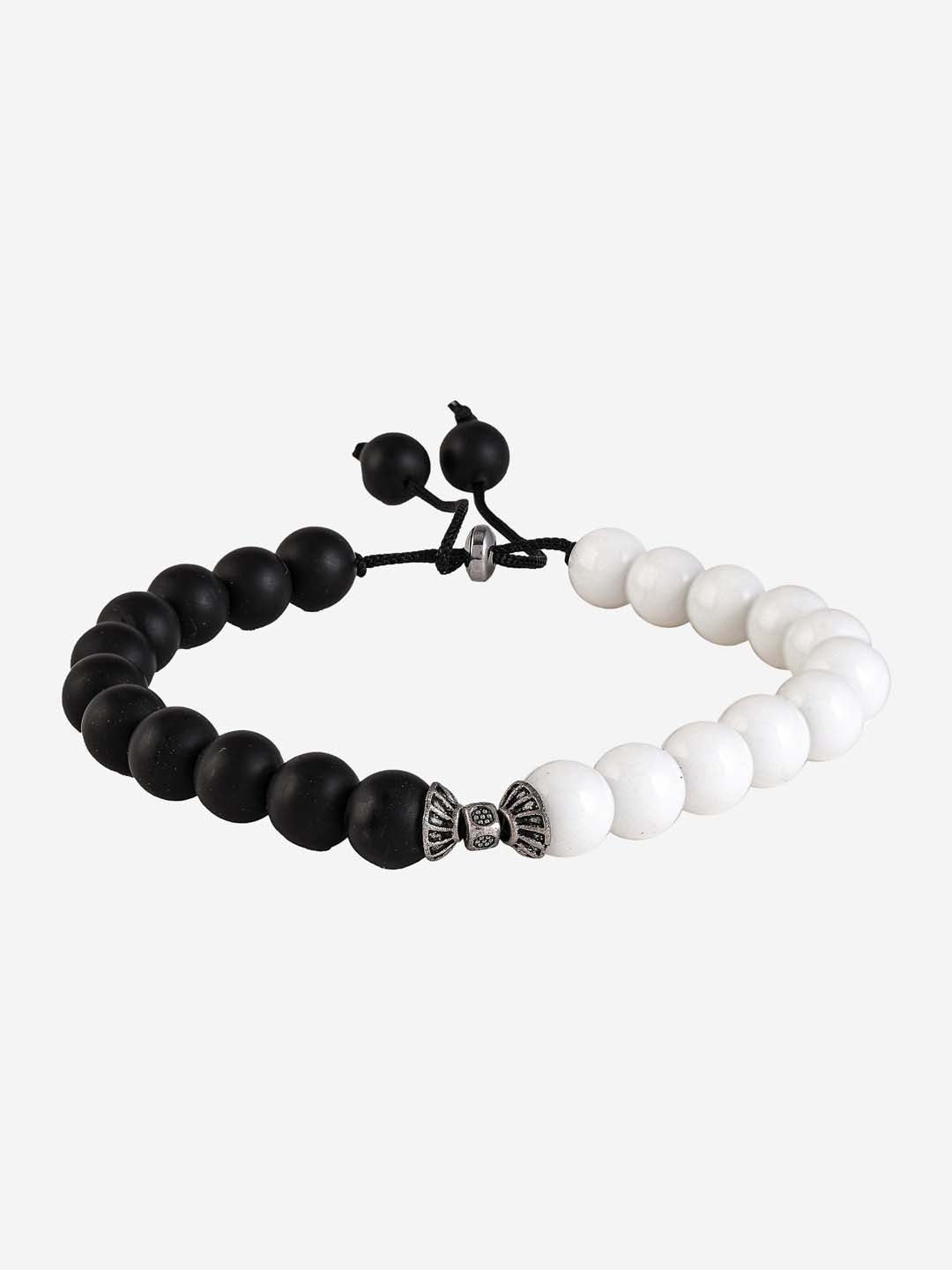 Classic Black and White Colored Stones Adjustable Mens Bracelet