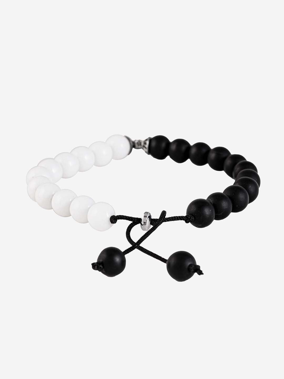Classic Black and White Colored Stones Adjustable Mens Bracelet