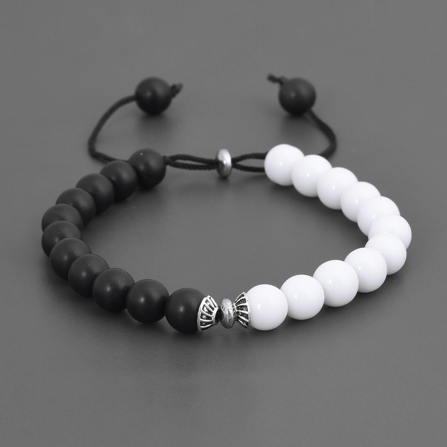Classic Black and White Colored Stones Adjustable Mens Bracelet