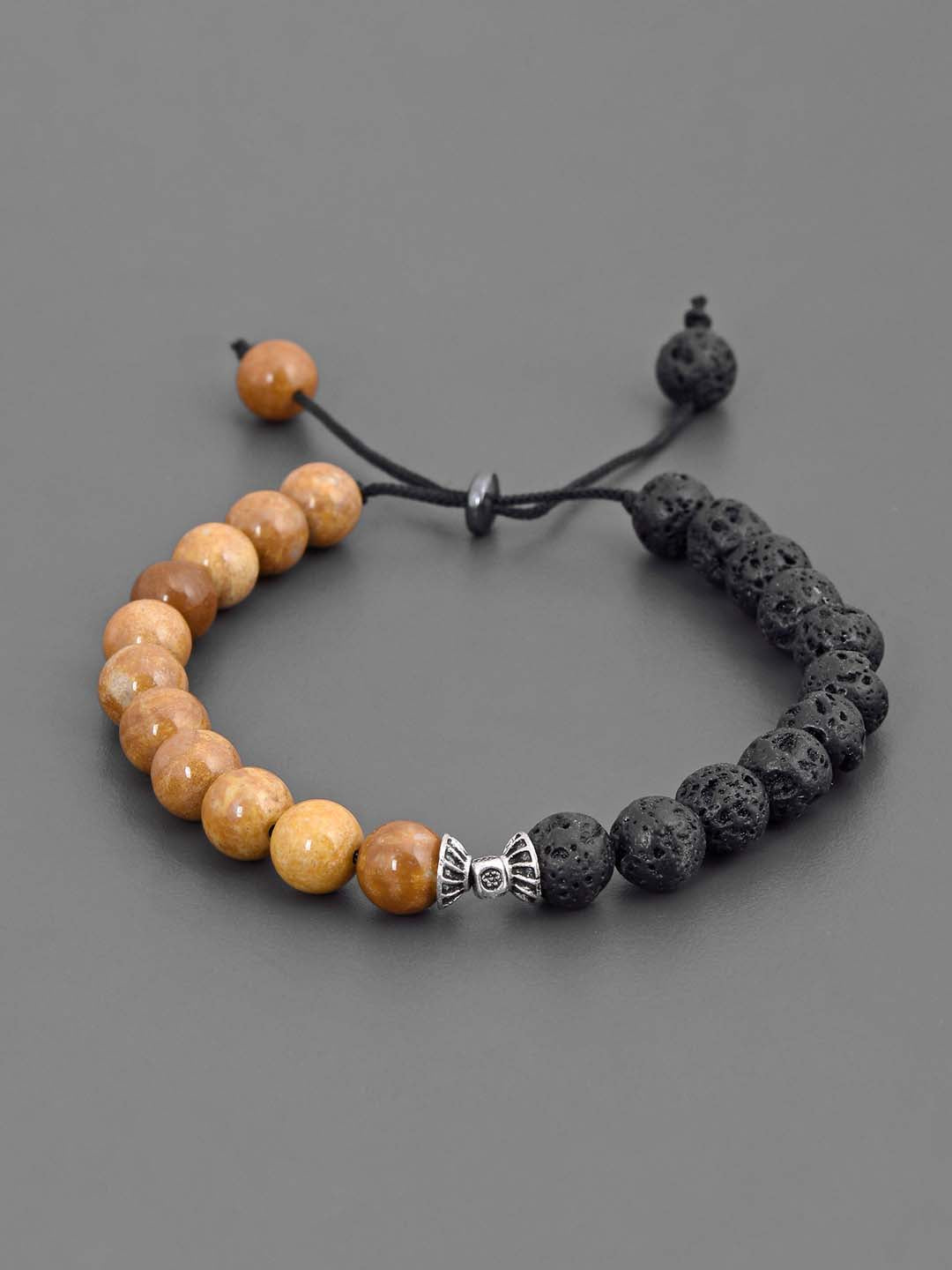 Bi Colored Stones Hand Made Thread Adjustable Mens Bracelet