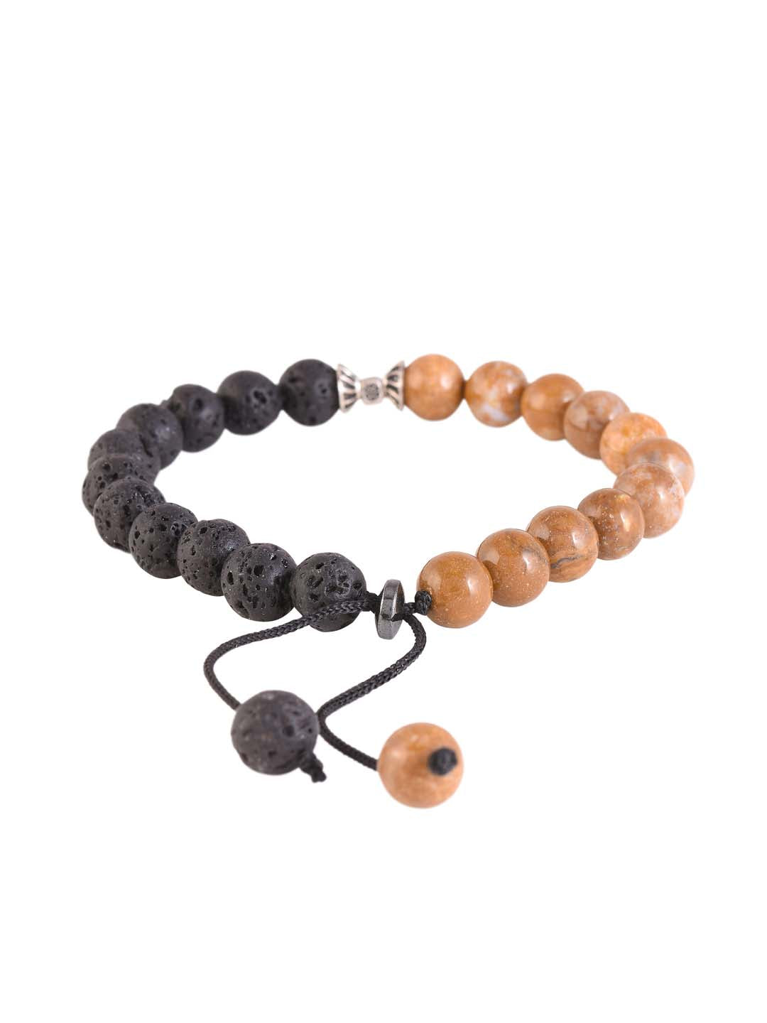 Bi Colored Stones Hand Made Thread Adjustable Mens Bracelet