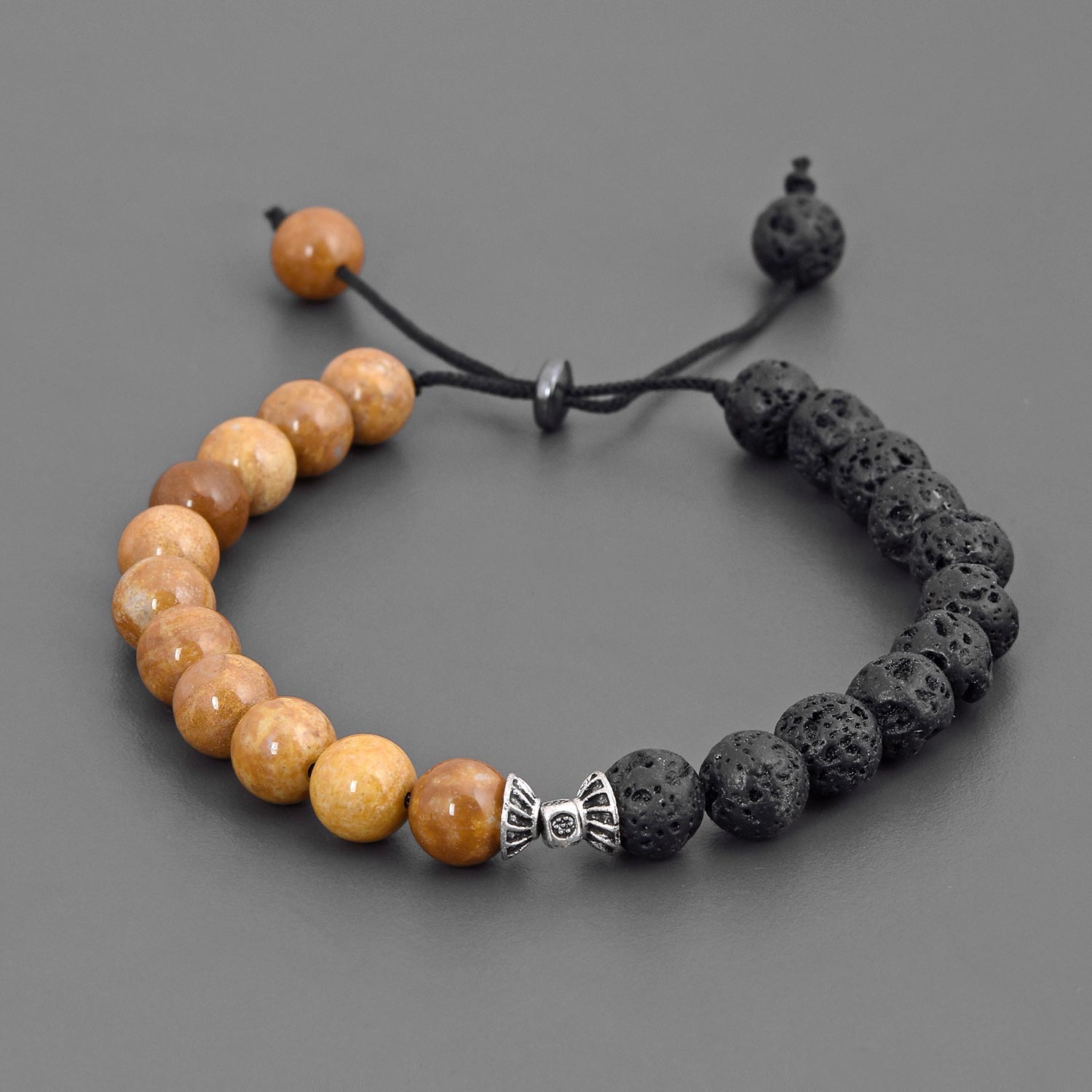 Bi Colored Stones Hand Made Thread Adjustable Mens Bracelet