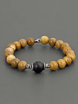 Brown Colored Stones and Oxidised Silvery Metal Adjustable Men's Bracelet