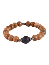 Brown Colored Stones and Oxidised Silvery Metal Adjustable Men's Bracelet