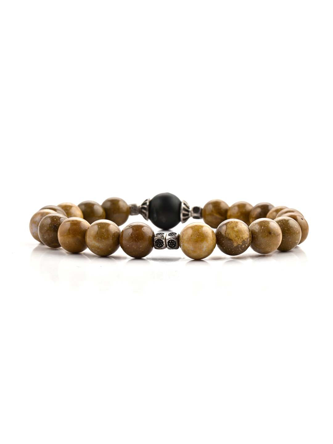 Brown Colored Stones and Oxidised Silvery Metal Adjustable Men's Bracelet