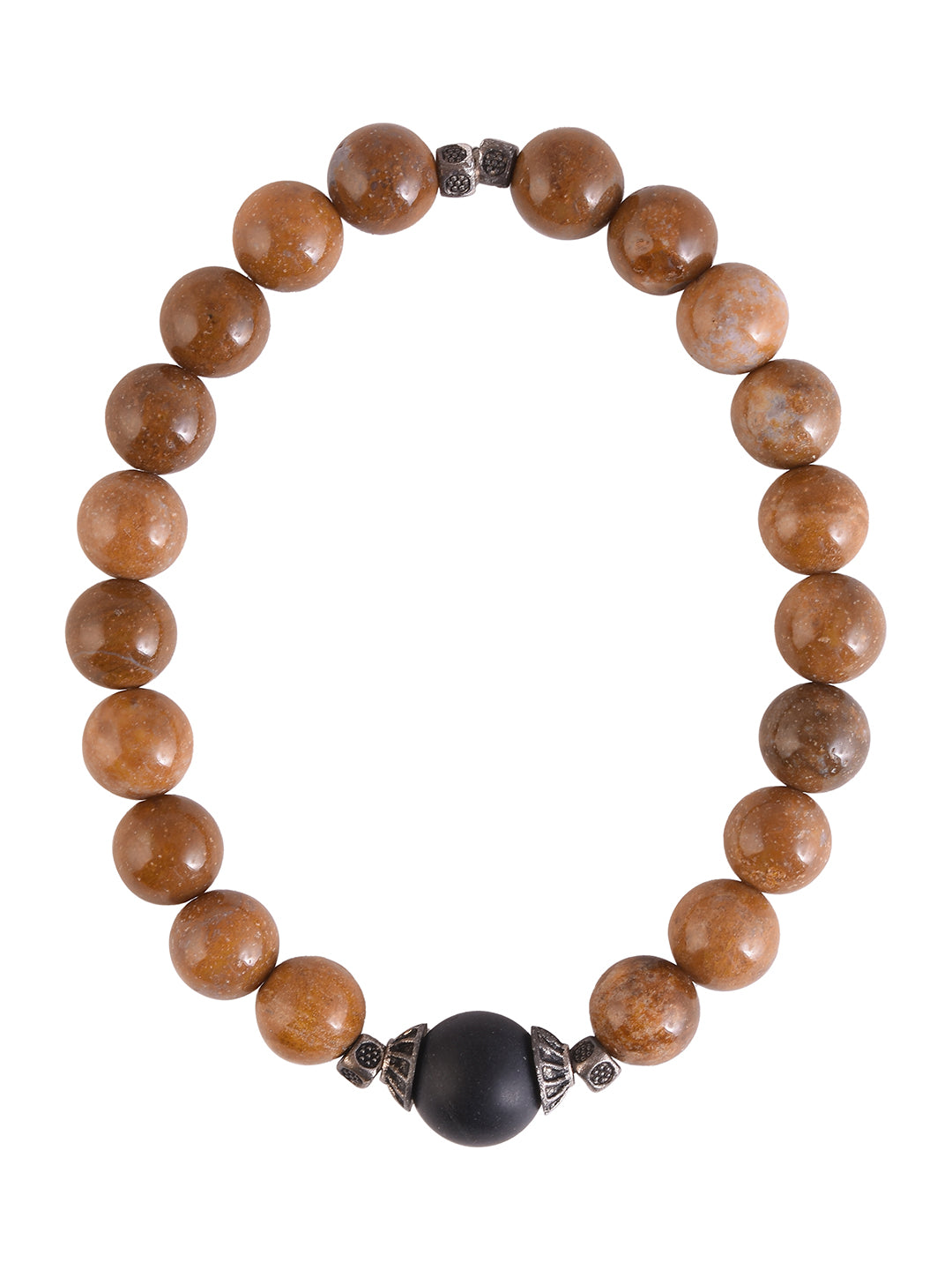 Brown Colored Stones and Oxidised Silvery Metal Adjustable Men's Bracelet