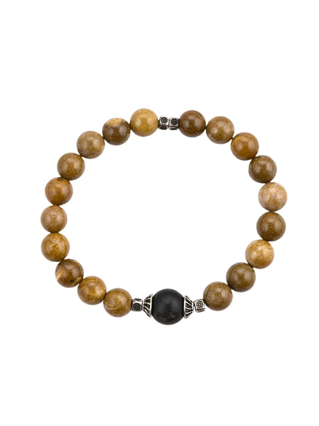 Brown Colored Stones and Oxidised Silvery Metal Adjustable Men's Bracelet