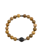 Brown Colored Stones and Oxidised Silvery Metal Adjustable Men's Bracelet