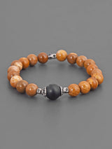 Brown Colored Stones and Oxidised Silvery Metal Adjustable Men's Bracelet