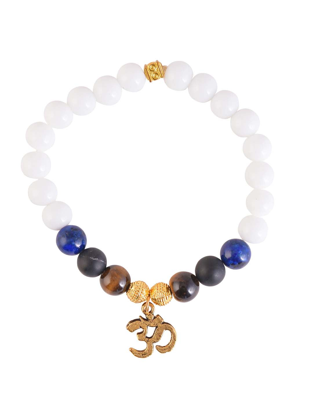 Omkar and Multi Colored Stones Adjustable Men's Bracelet