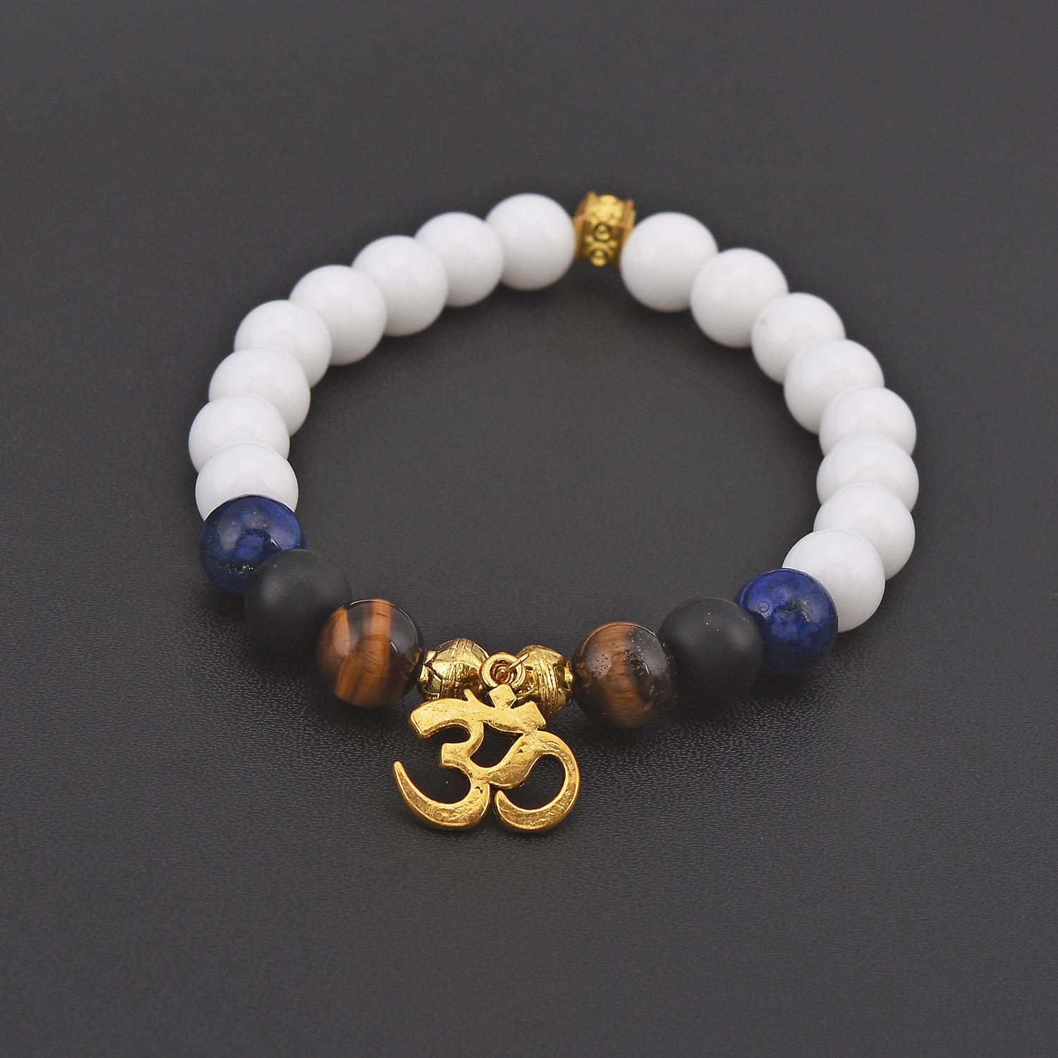 Omkar and Multi Colored Stones Adjustable Men's Bracelet