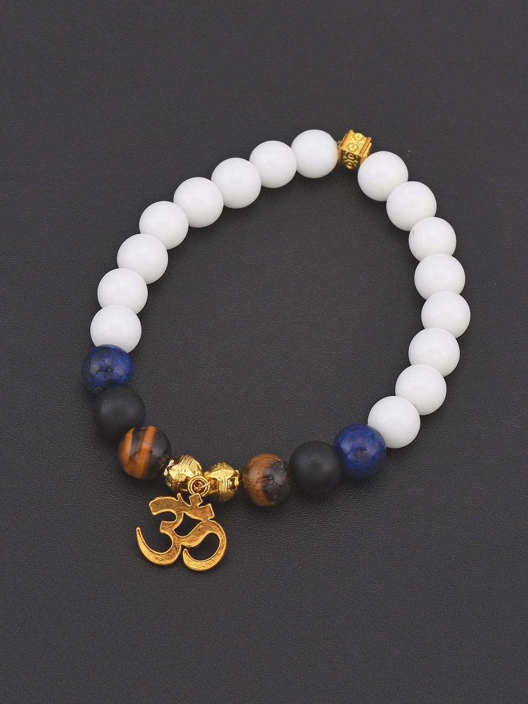 Omkar and Multi Colored Stones Adjustable Men's Bracelet