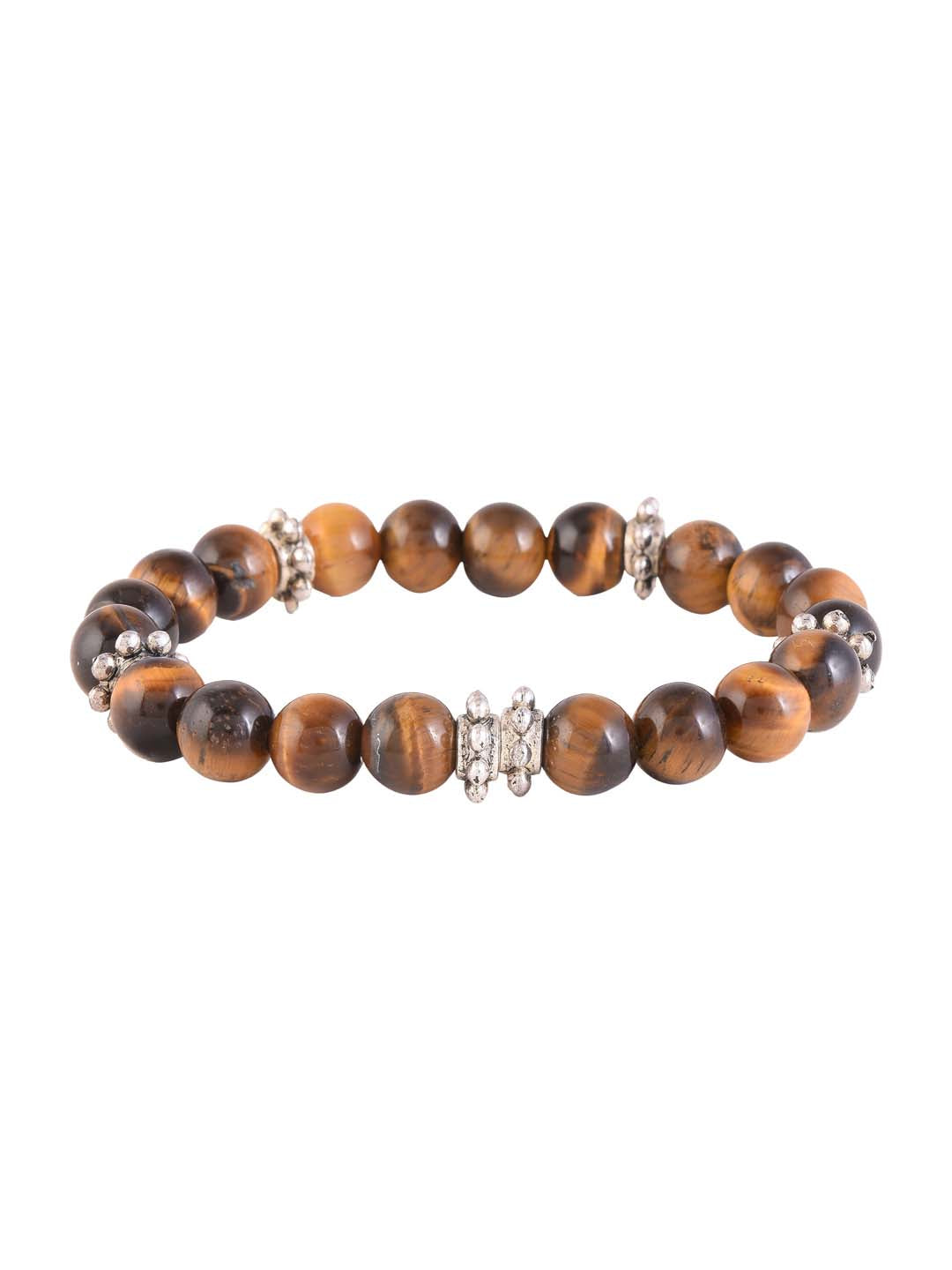 Tigers Eye Colored Stones Adjustable Mens Bracelet