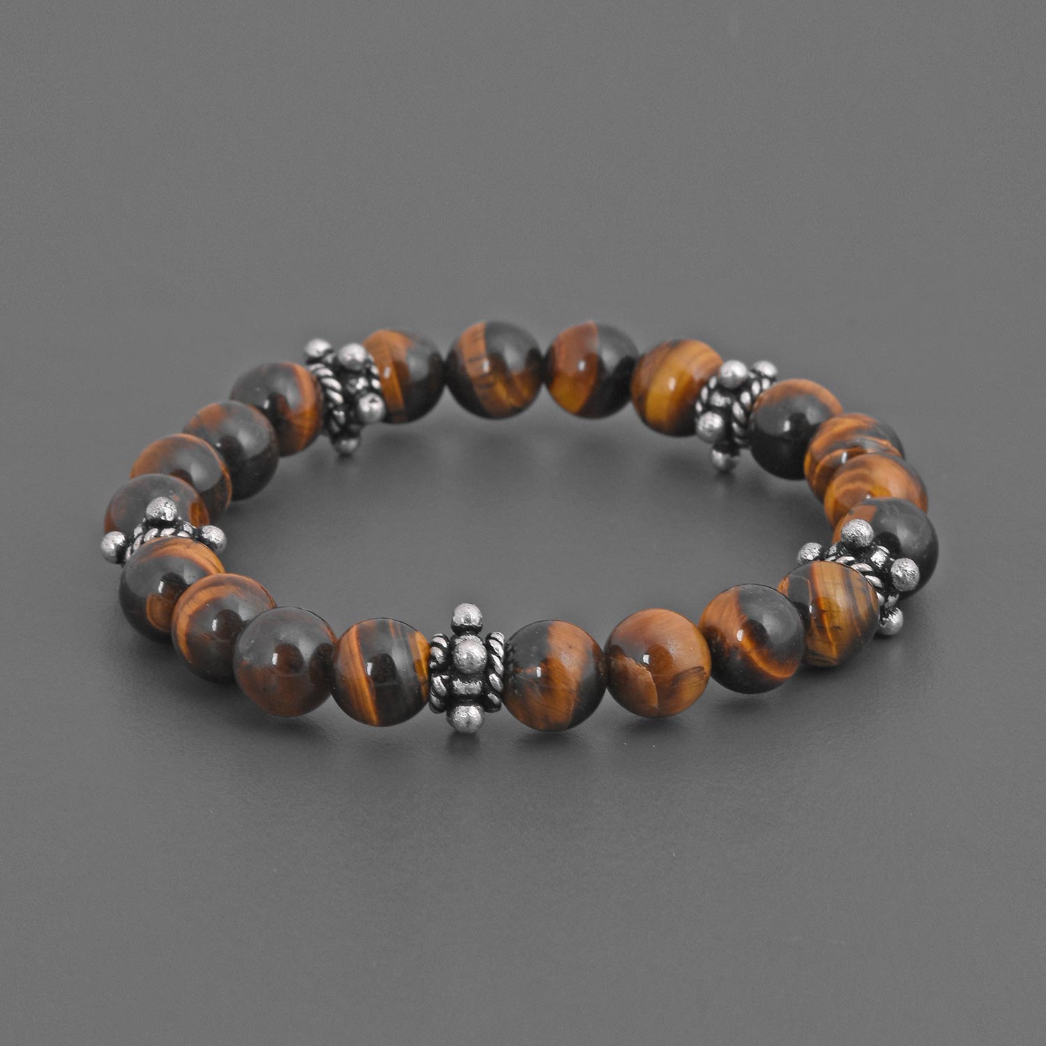 Tigers Eye Colored Stones Adjustable Mens Bracelet
