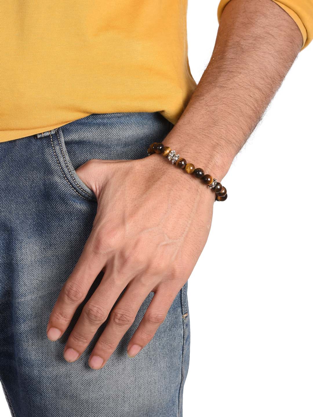 Tigers Eye Colored Stones Adjustable Mens Bracelet