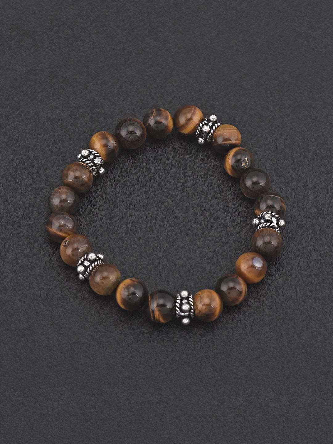 Tigers Eye Colored Stones Adjustable Mens Bracelet