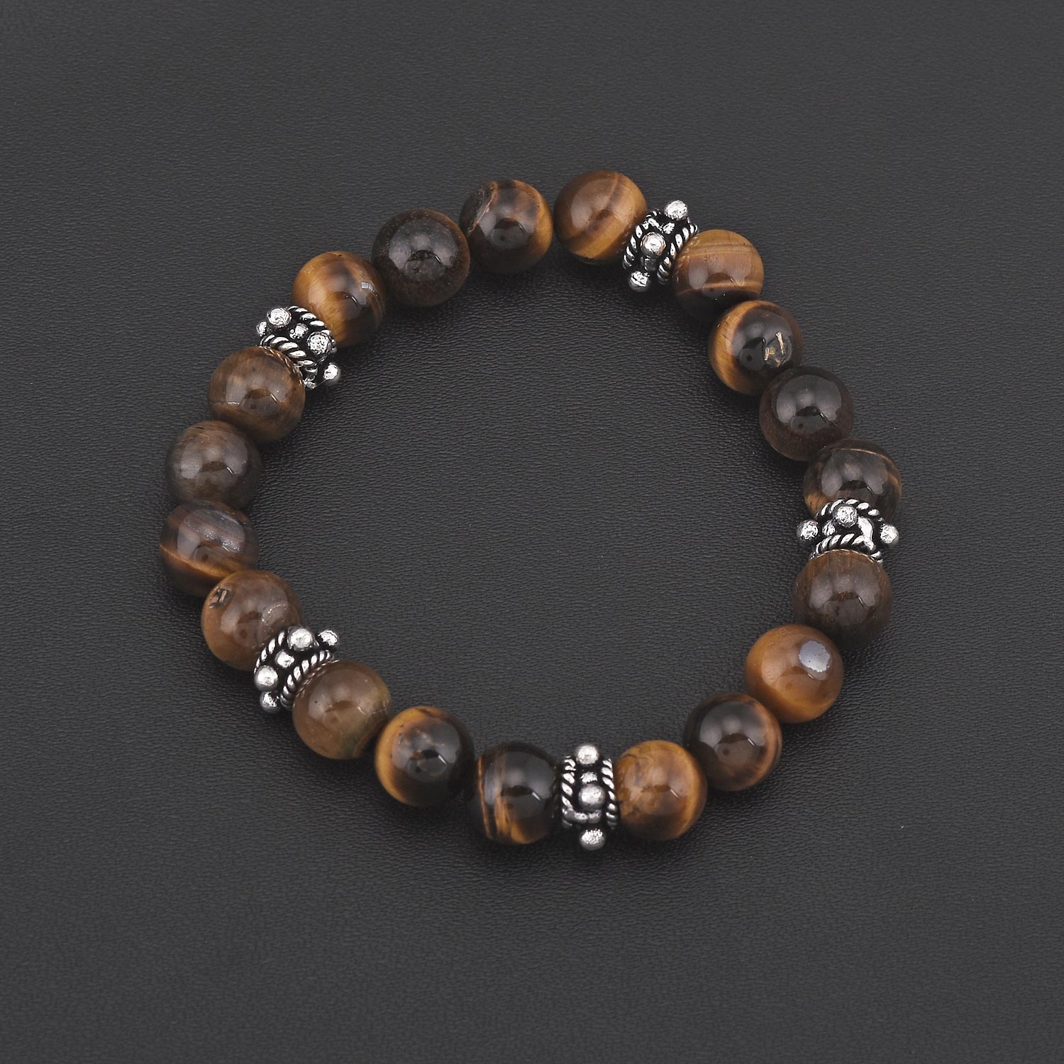 Tigers Eye Colored Stones Adjustable Mens Bracelet