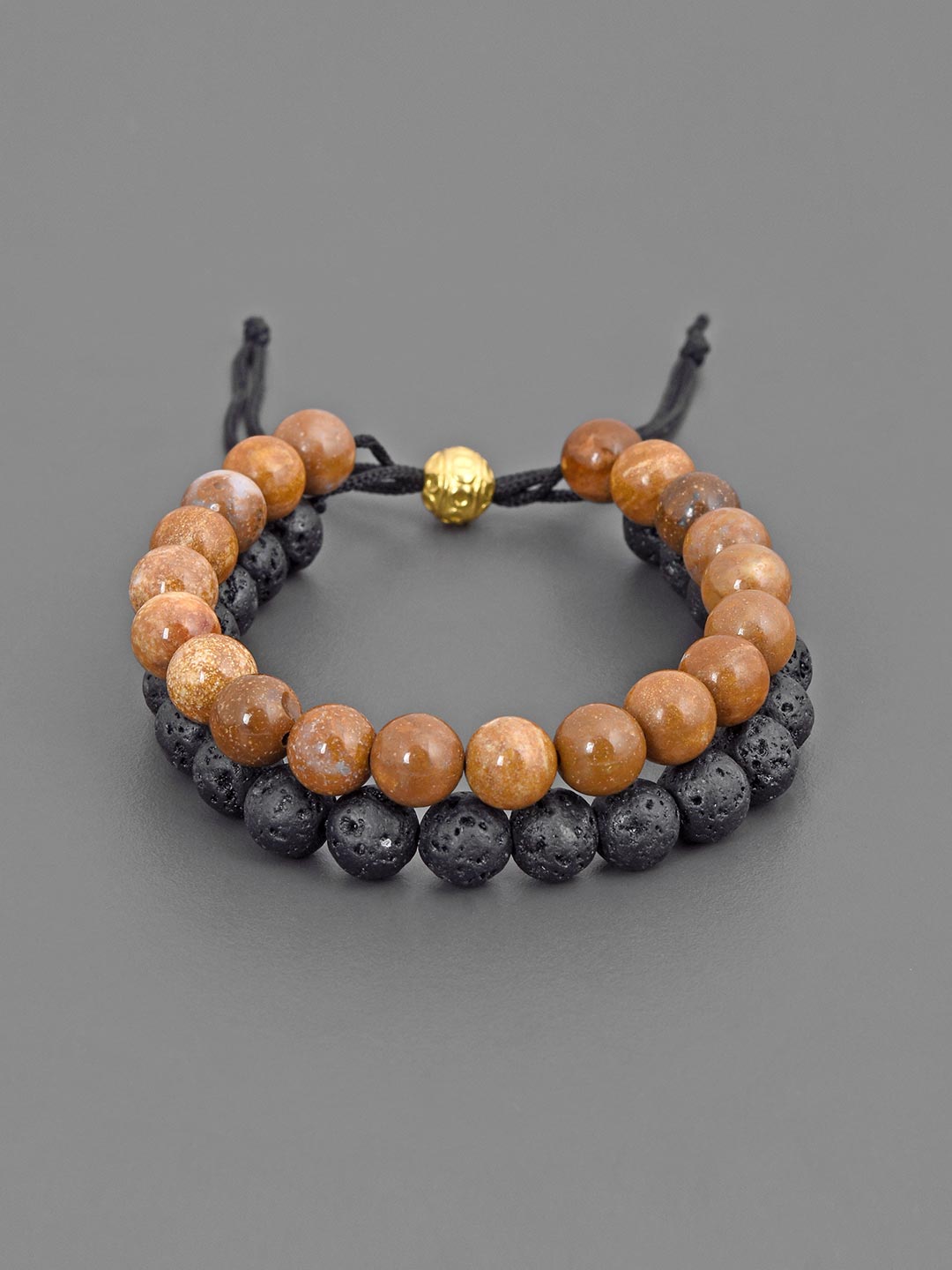 Contemporary Black and Brown Colored Thread Adjustable Mens Bracelet