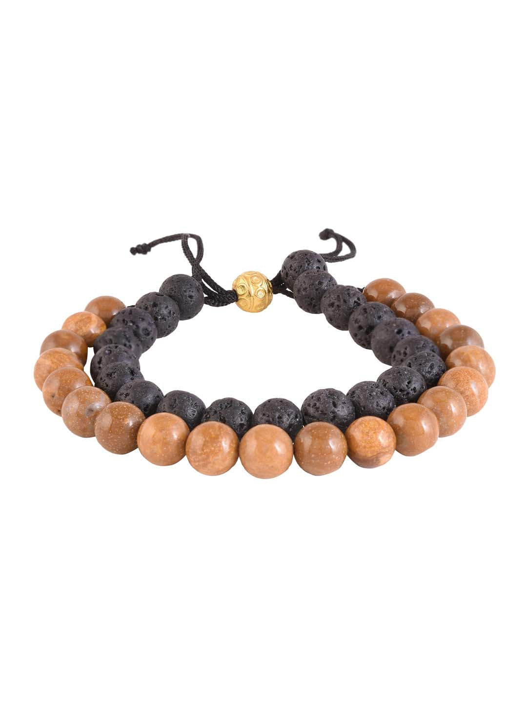 Contemporary Black and Brown Colored Thread Adjustable Mens Bracelet