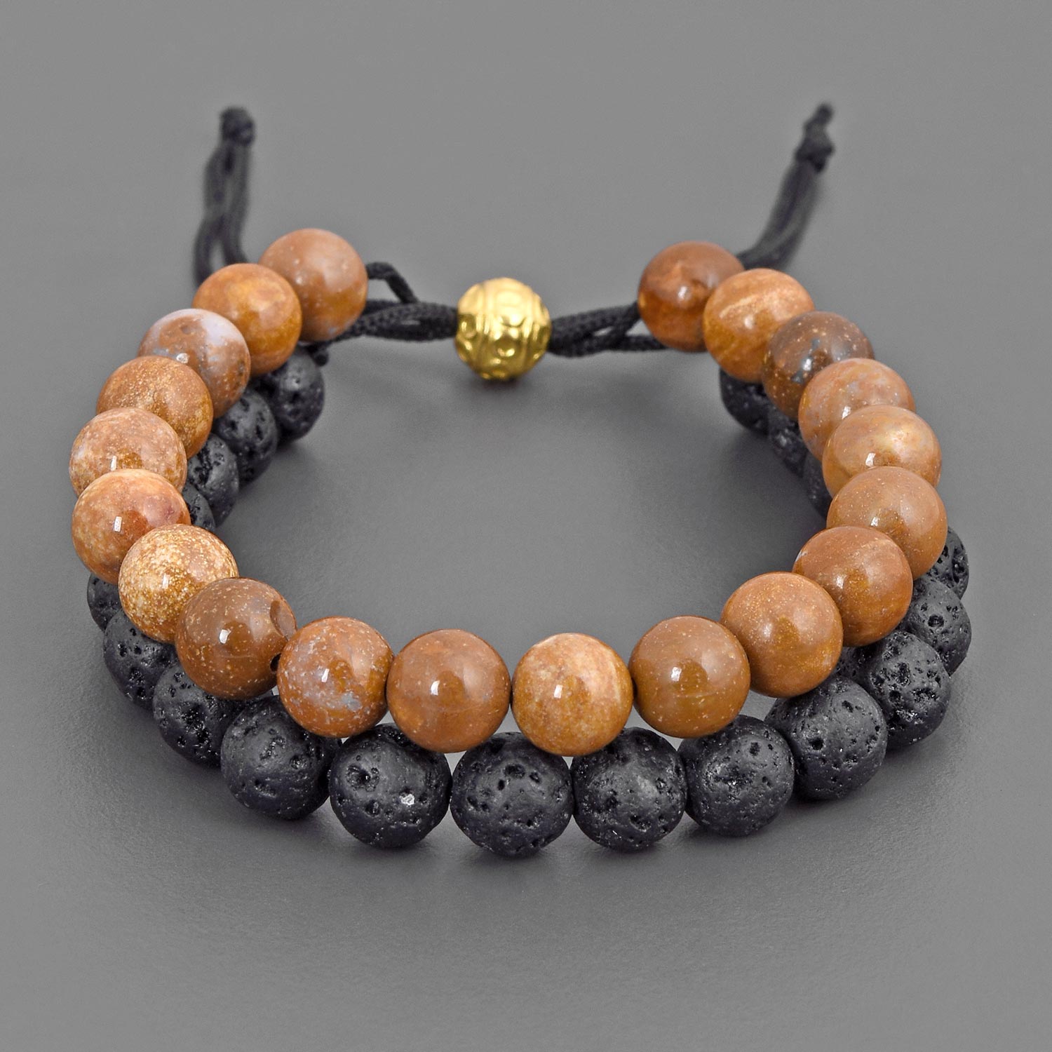 Contemporary Black and Brown Colored Thread Adjustable Mens Bracelet