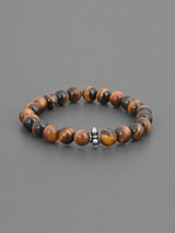 Ethnic Brown Colored Stones and Oxidised Silver Adjustable Mens Bracelet