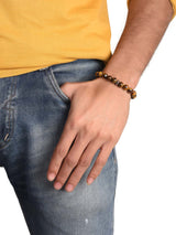 Ethnic Brown Colored Stones and Oxidised Silver Adjustable Mens Bracelet