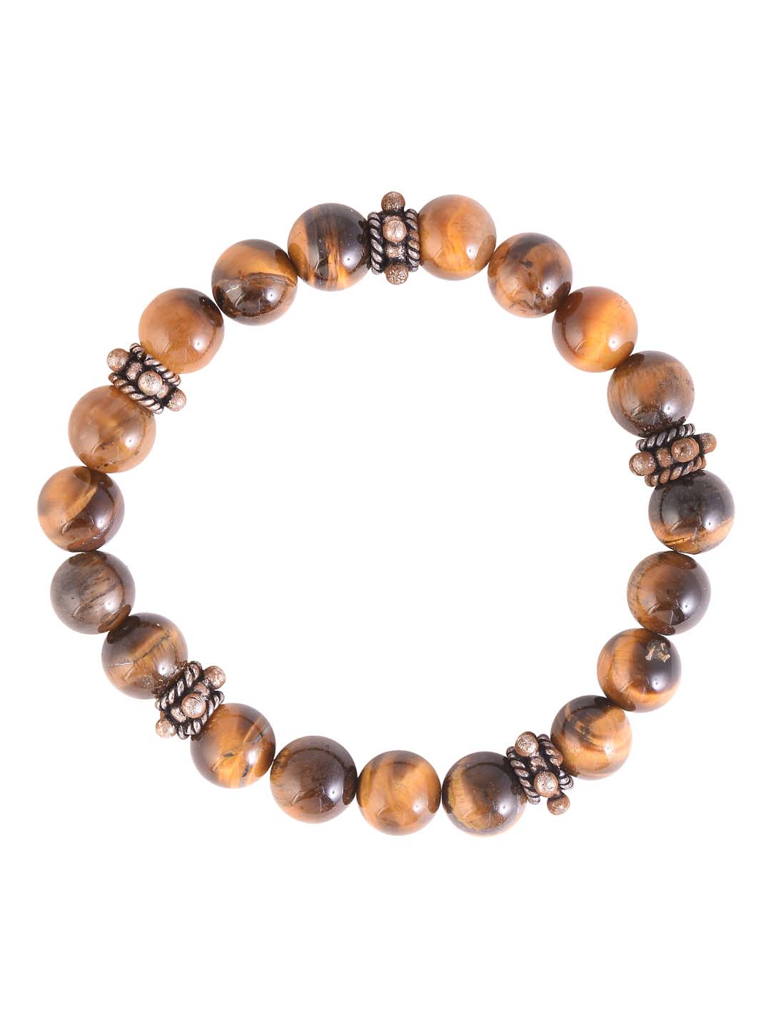 Ethnic Brown Colored Stones and Oxidised Silver Adjustable Mens Bracelet