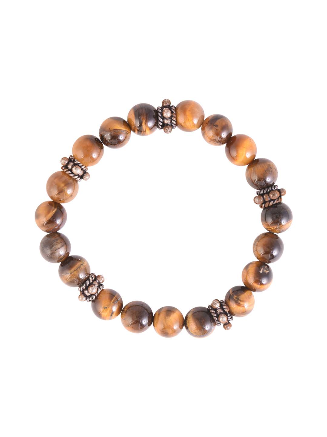 Ethnic Brown Colored Stones and Oxidised Silver Adjustable Mens Bracelet