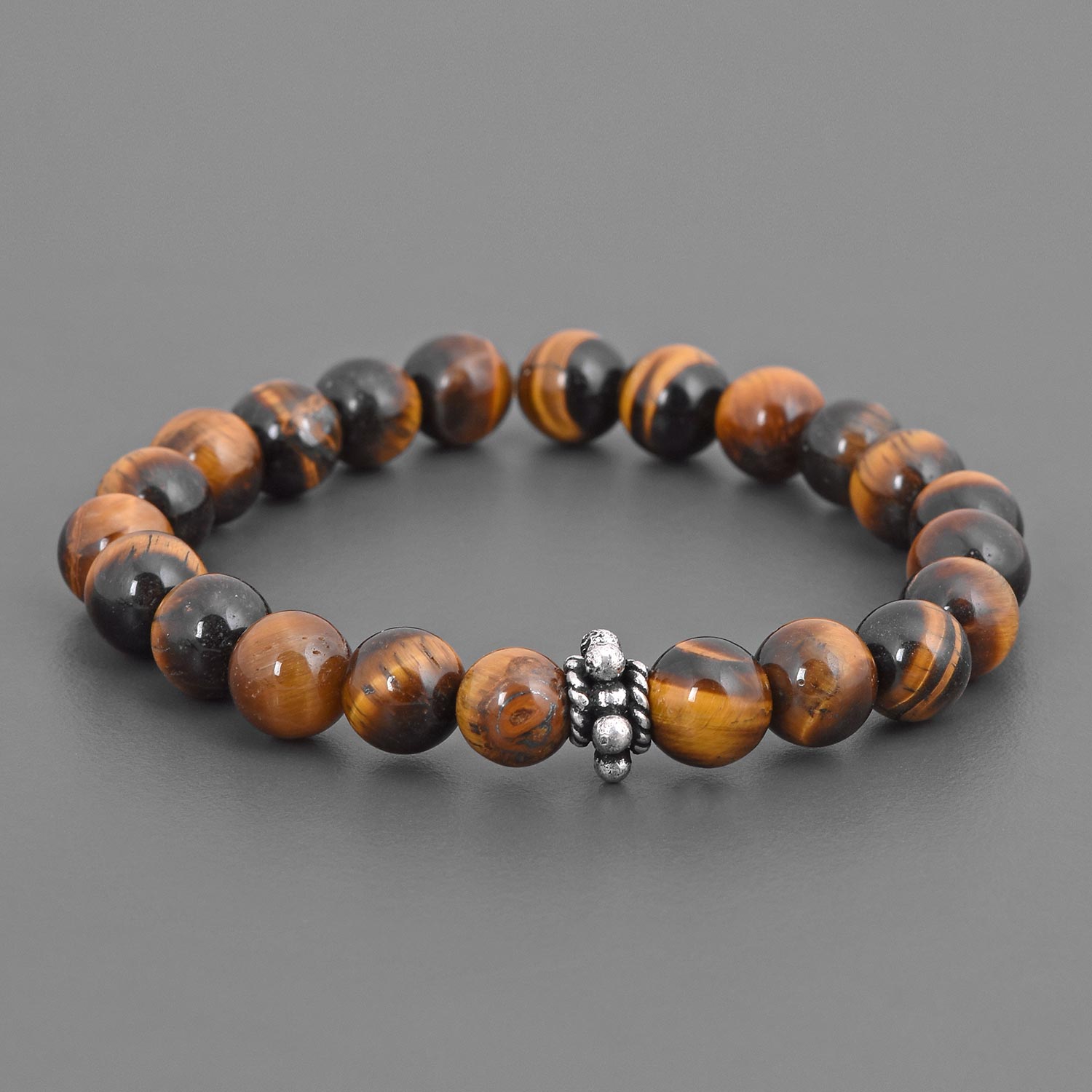 Ethnic Brown Colored Stones and Oxidised Silver Adjustable Mens Bracelet