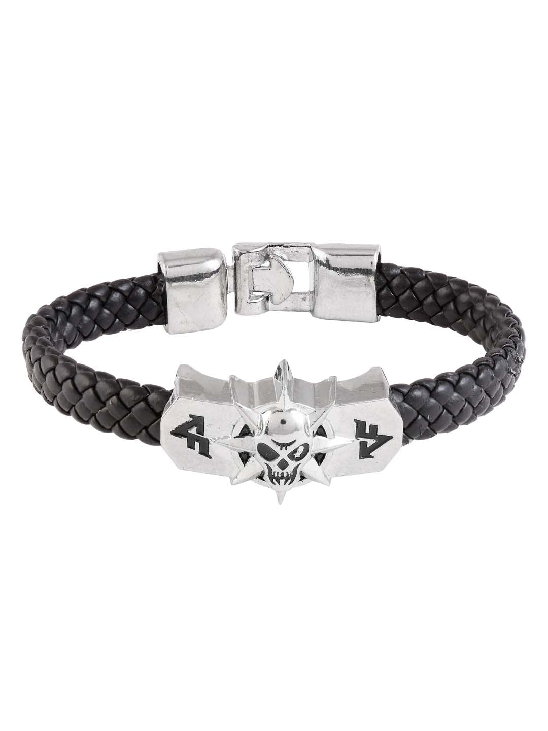 Biker Style Skull Design Black Band Mens Bracelet