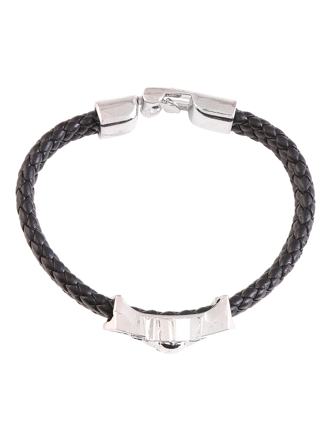 Biker Style Skull Design Black Band Mens Bracelet