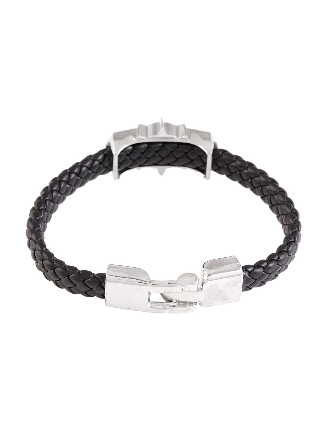 Biker Style Skull Design Black Band Mens Bracelet
