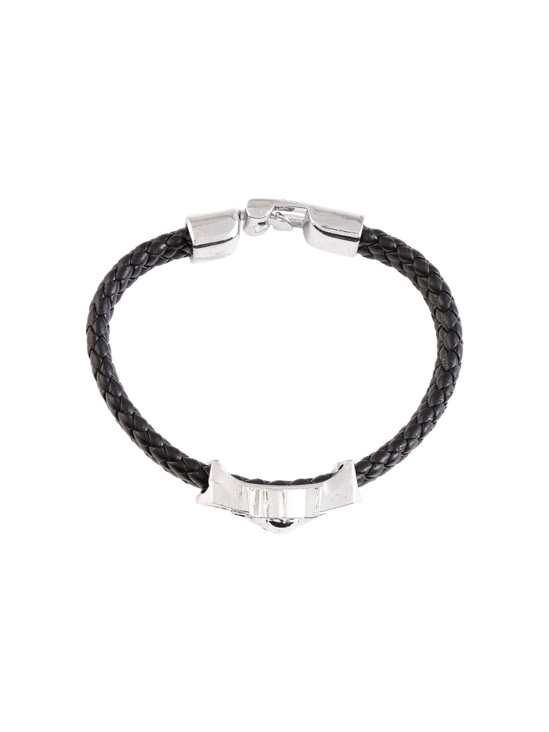 Biker Style Skull Design Black Band Mens Bracelet