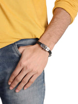 Biker Style Skull Design Black Band Mens Bracelet