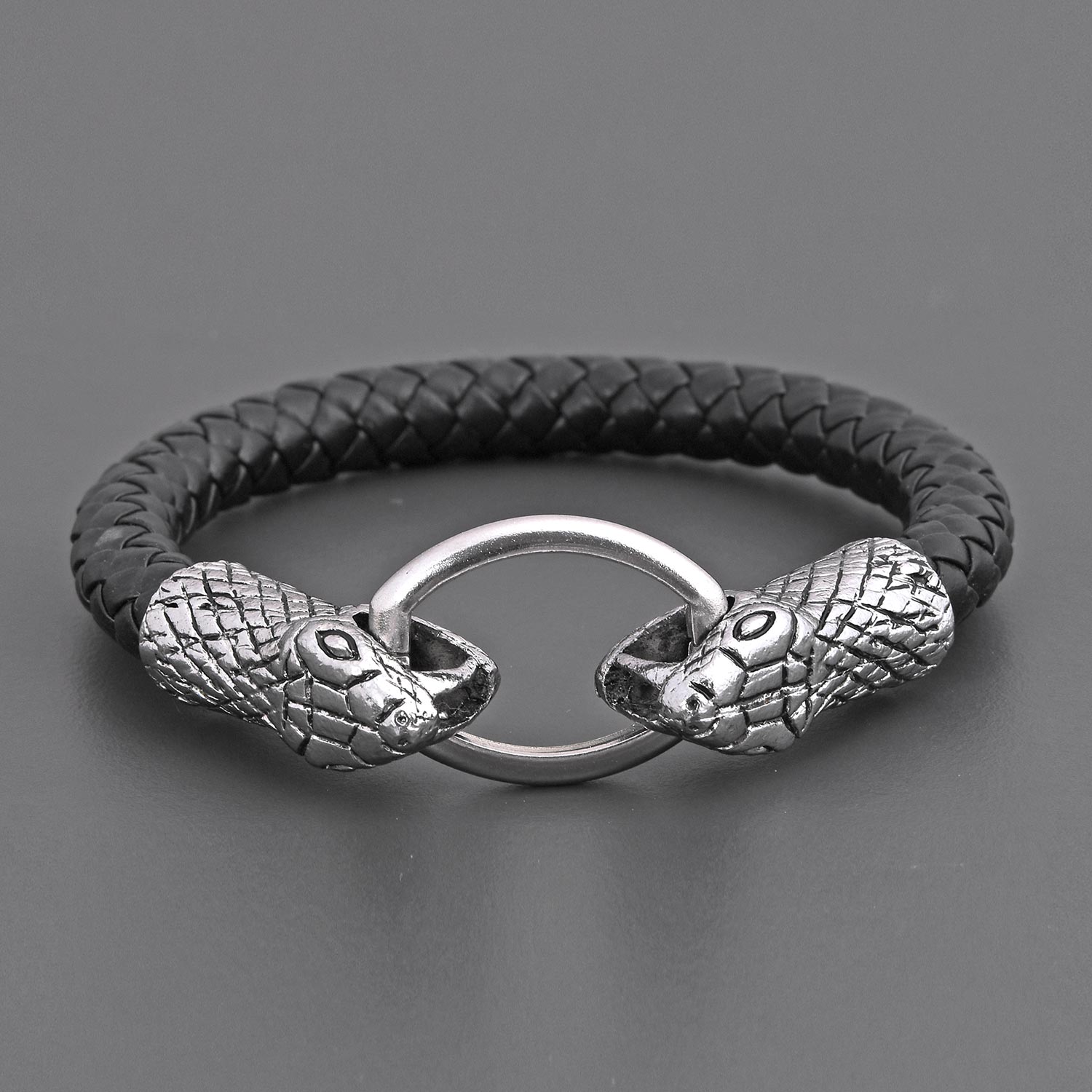 Cobra Oxidized Design Black Band Mens Bracelet