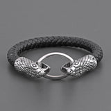 Cobra Oxidized Design Black Band Mens Bracelet