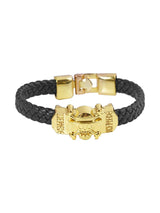 Biker Style Golden Skull Design Black Band Mens Bracelet