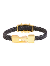 Biker Style Golden Skull Design Black Band Mens Bracelet