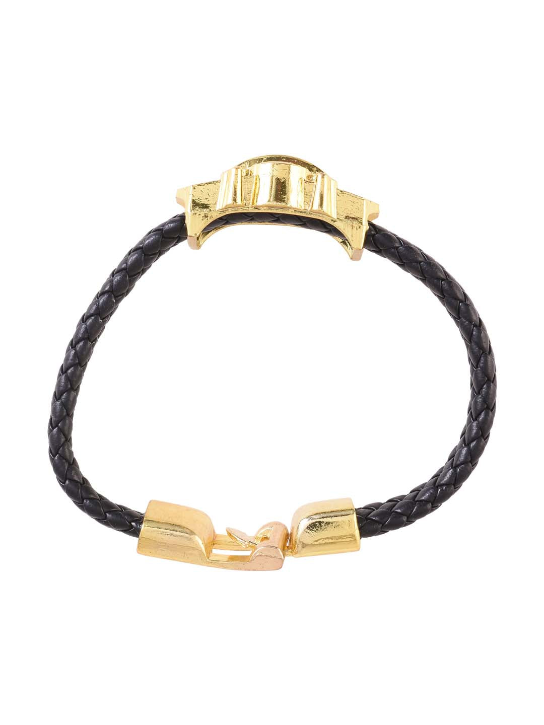 Biker Style Golden Skull Design Black Band Mens Bracelet